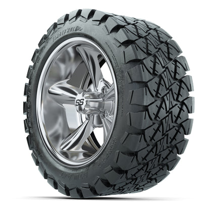 GTW Godfather Chrome 14 in Wheels with 22X10-14 Timberwolf A - 3/4 view