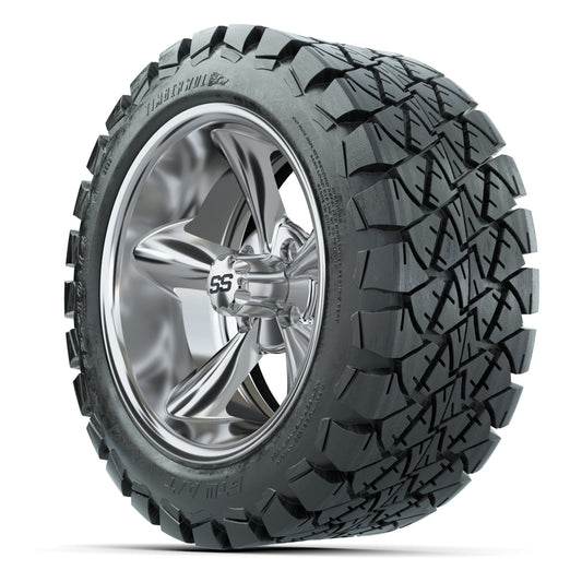GTW Godfather Chrome 14 in Wheels with 22X10-14 Timberwolf A - 3/4 view