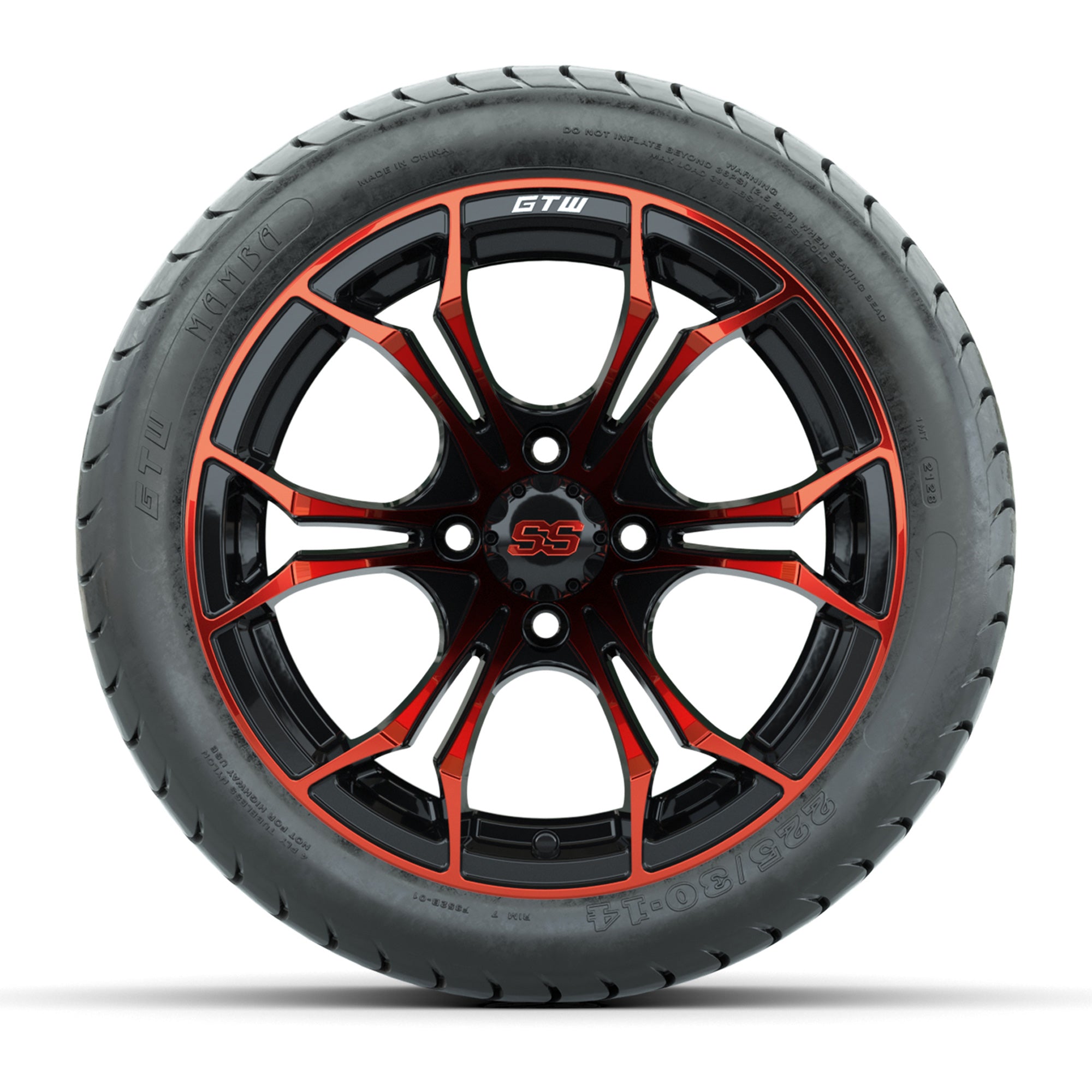 GTW Spyder Red/Black 14 in Wheels with 225/30-14 Mamba Stree - 3/4 view