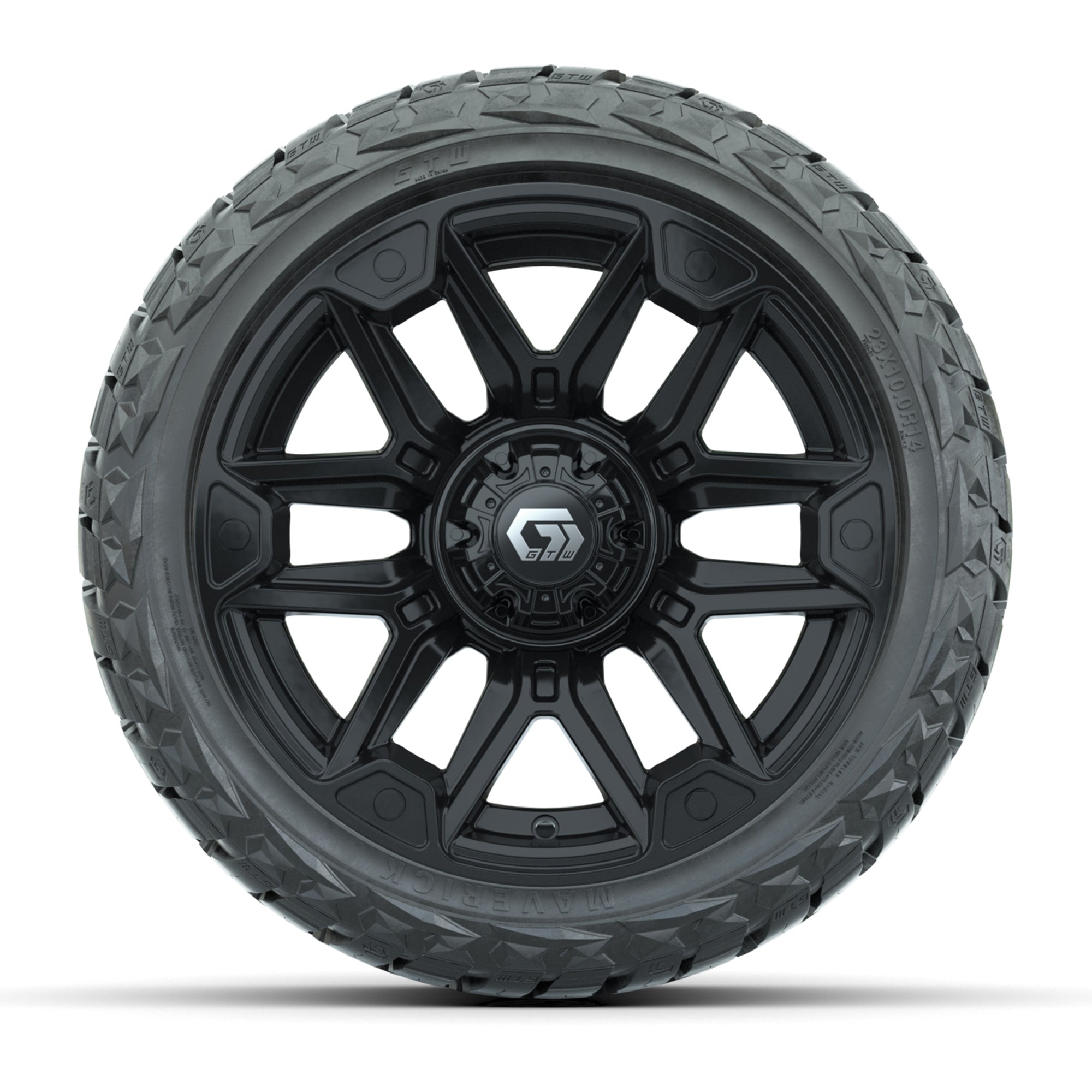 GTW Graffiti Gloss Black 14 in Wheels with 23x10.00-R14 Mave - 3/4 view