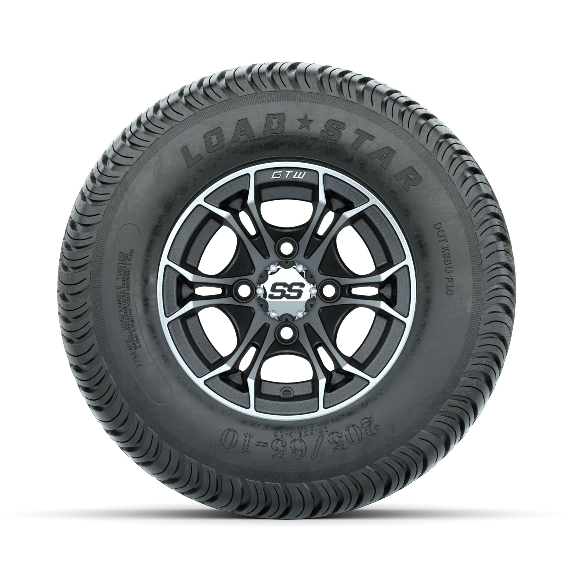 GTW Spyder Machined/Matte Grey 10 in Wheels with 205/65-10 Kenda Load Star Street Tires – Full Set