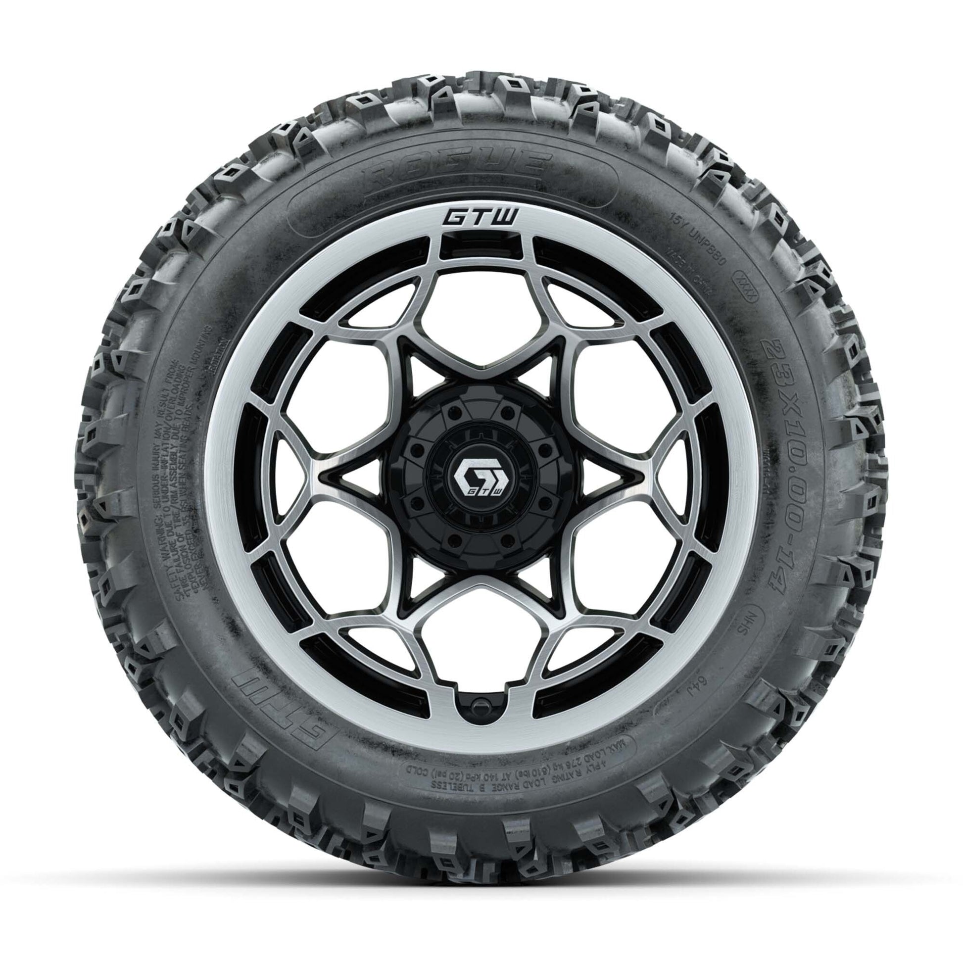 GTW® Nexus Black/Silver 14 in Wheels with 23X10.00-14 Rogue  - front view