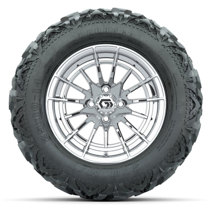 GTW Boost Chrome 14 in Wheels with 25x10-14 Barrage Mud Tire - front view