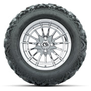 GTW Boost Chrome 14 in Wheels with 25x10-14 Barrage Mud Tire - front view