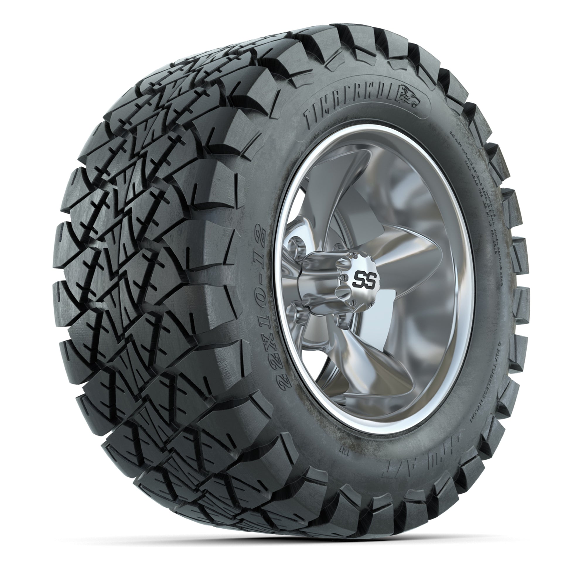GTW® Godfather Chrome 12 in Wheels with 22X10-12 Timberwolf All-Terrain Tires – Full Set