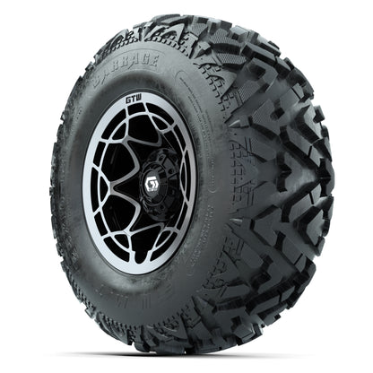 GTW® Nexus Black/Silver 12 in Wheels with 25X10-12 Barrage Mud Tires – Full Set