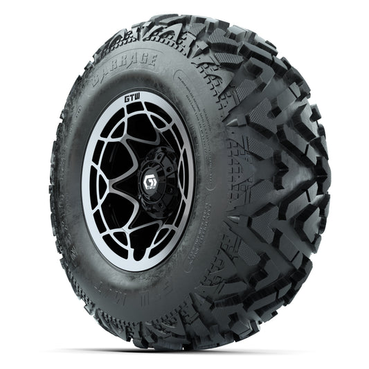 GTW® Nexus Black/Silver 12 in Wheels with 25X10-12 Barrage Mud Tires – Full Set