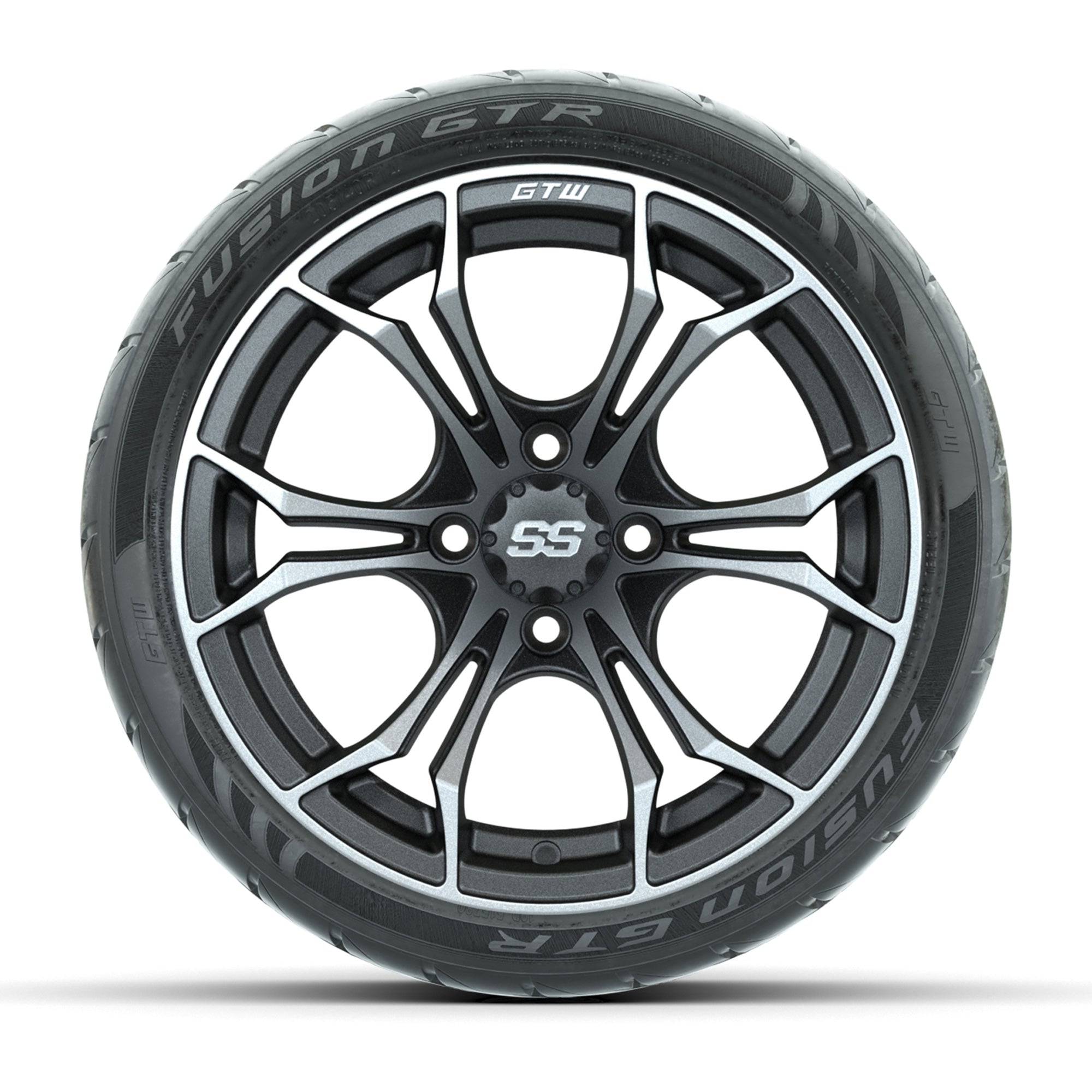 GTW® Spyder Matte Gray/Machined 14 in Wheels with 205/40-R14 - 3/4 view