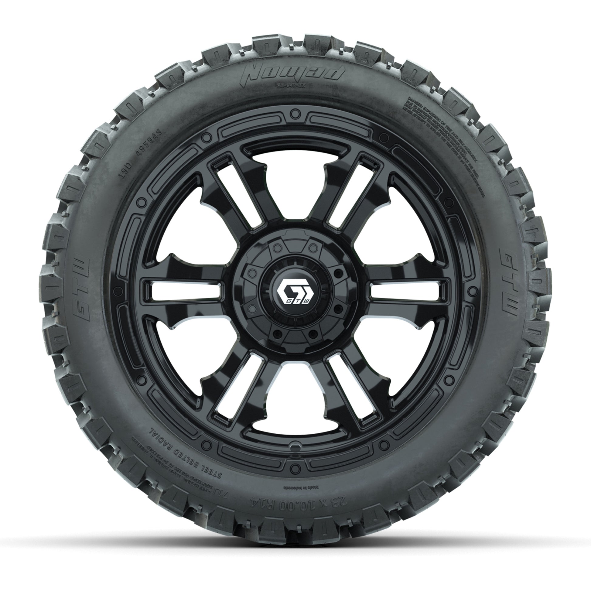 GTW® Shogun Gloss Black 14 in Wheels with 23X10-R14 Nomad St - front view