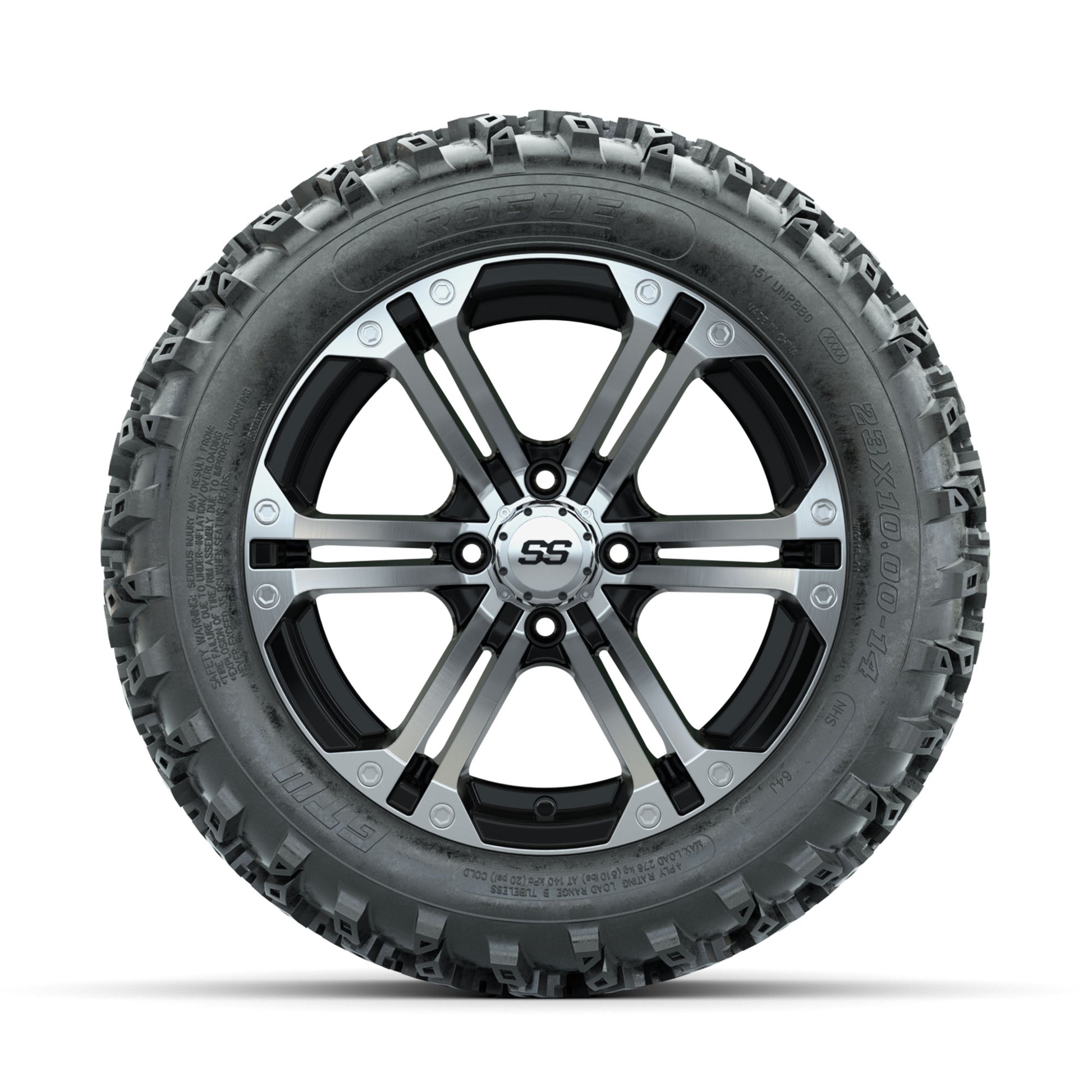 GTW Specter Machined/Black 14 in Wheels with 23x10.00-14 Rog - front view