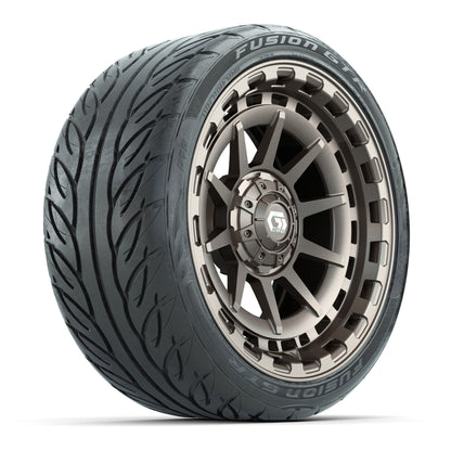 GTW® Barricade Satin Bronze 15 in Wheels with 215/40-R15 Fusion GTR Steel Belted Street Tires – Full Set