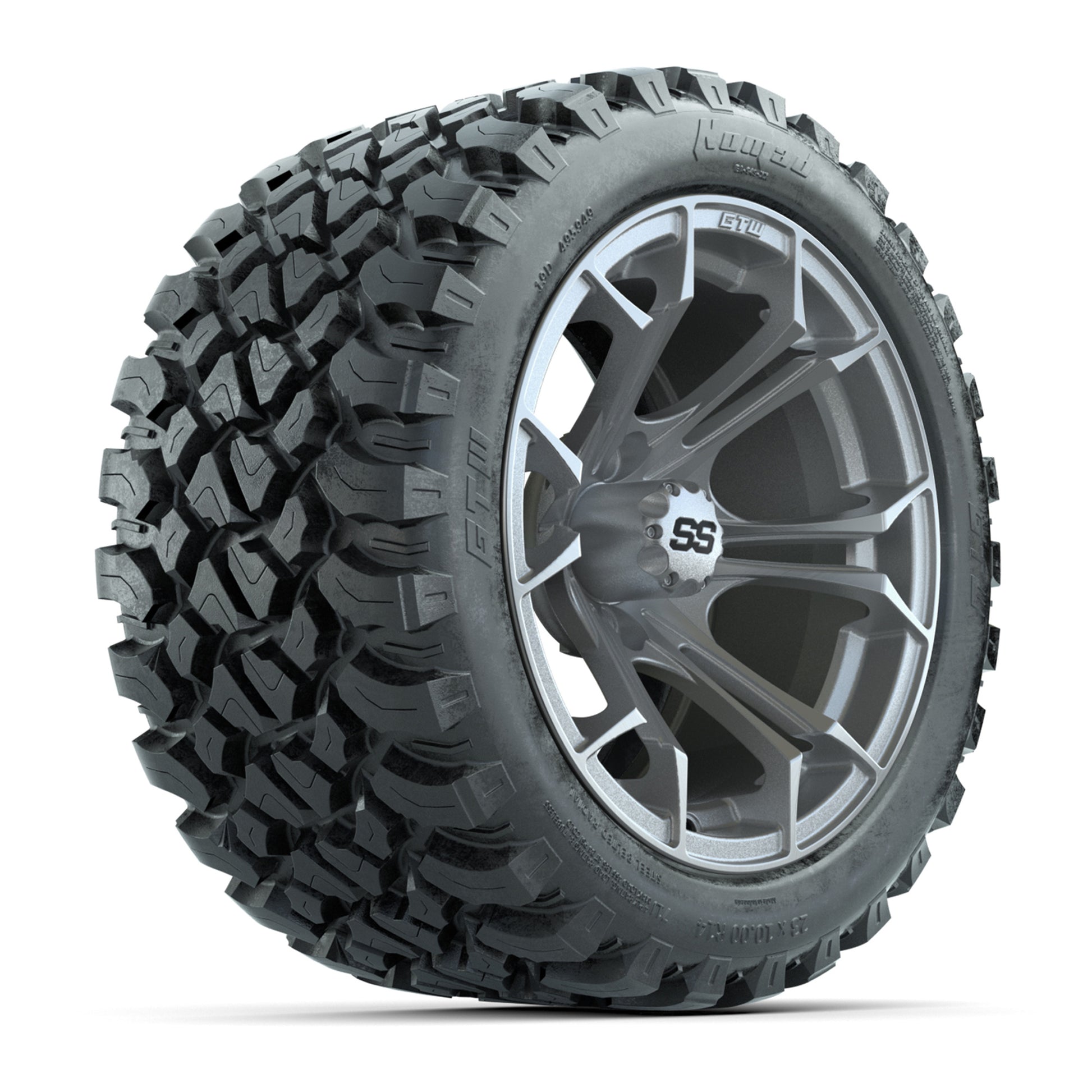 GTW® Spyder Silver Brush 14 in Wheels with 23X10-R14 Nomad Steel Belt Radial All-Terrain Tires – Full Set