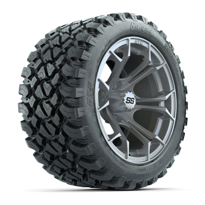 GTW® Spyder Silver Brush 14 in Wheels with 23X10-R14 Nomad Steel Belt Radial All-Terrain Tires – Full Set