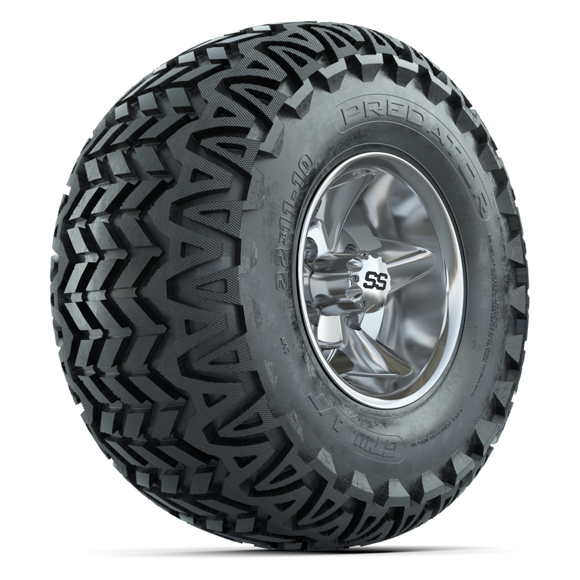 GTW Godfather Chrome 10 in Wheels with 22x11-10 Predator All-Terrain Tires – Full Set