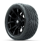 GTW® Diablo Gloss Black/Machined 14 in Wheels with 205/40-R1 - 3/4 view
