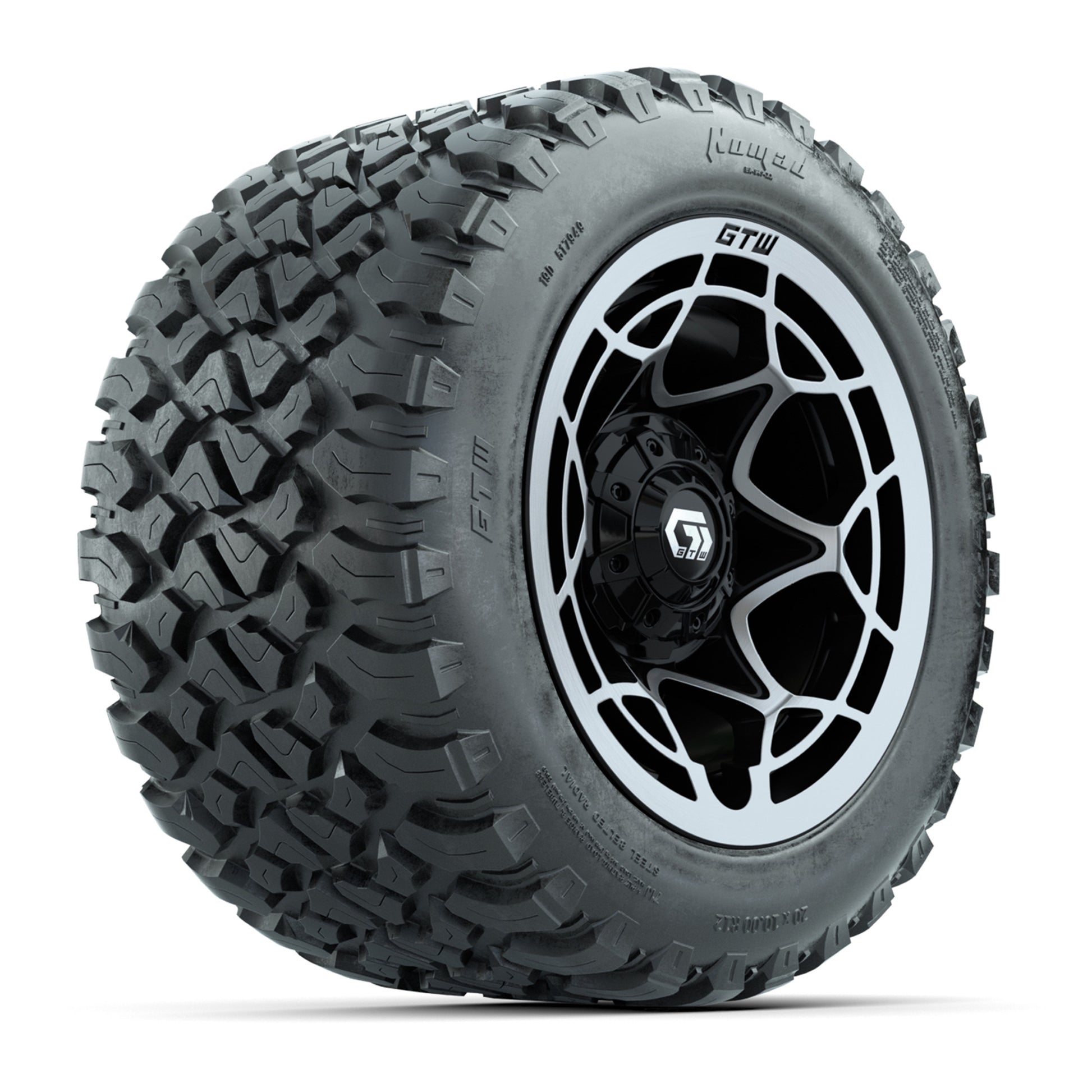 GTW® Nexus Black with Silver Face 12 in Wheels with 20X10-12 Nomad Steel Belt Radial All-Terrain Tires – Full Set