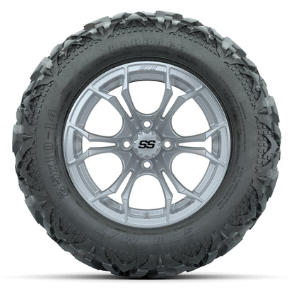 GTW Spyder Silver Brush 14 in Wheels with 25x10-14 Barrage M - front view