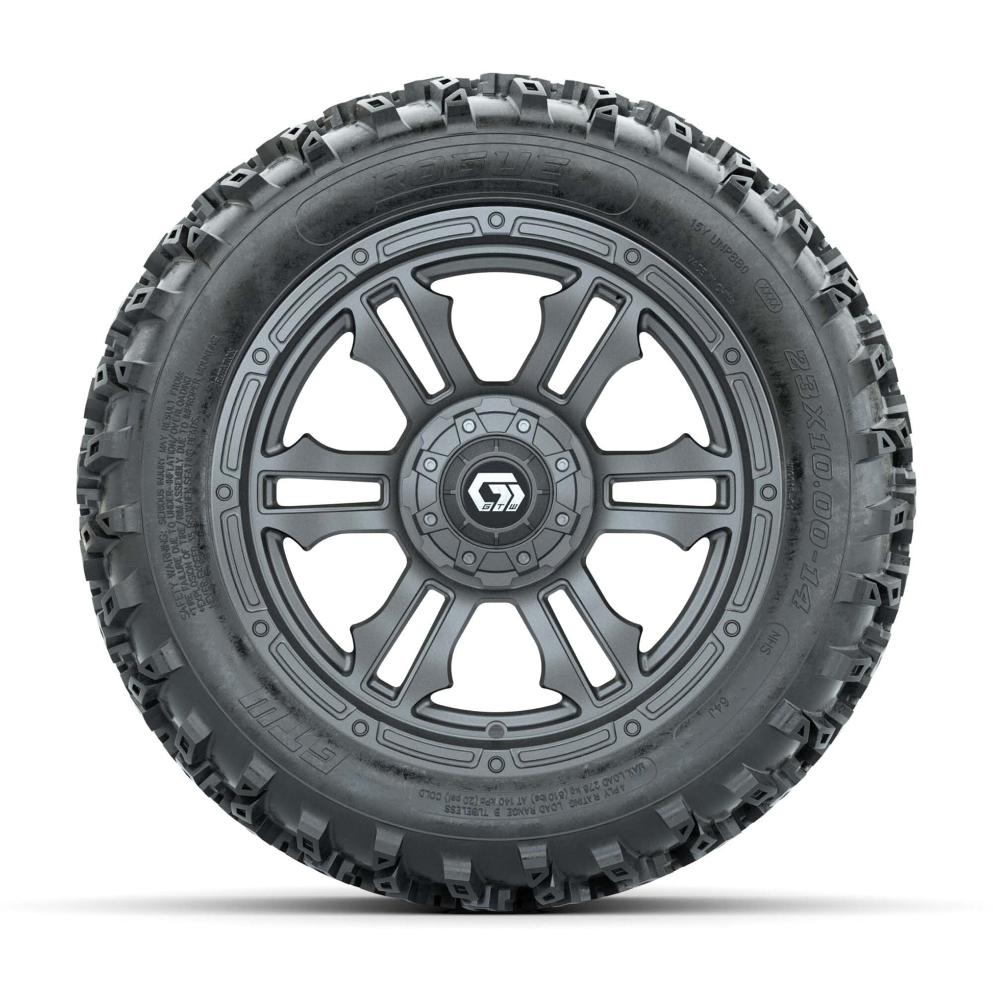 GTW® Shogun Gunmetal 14 in Wheels with 23X10.00-14 Rogue All - front view