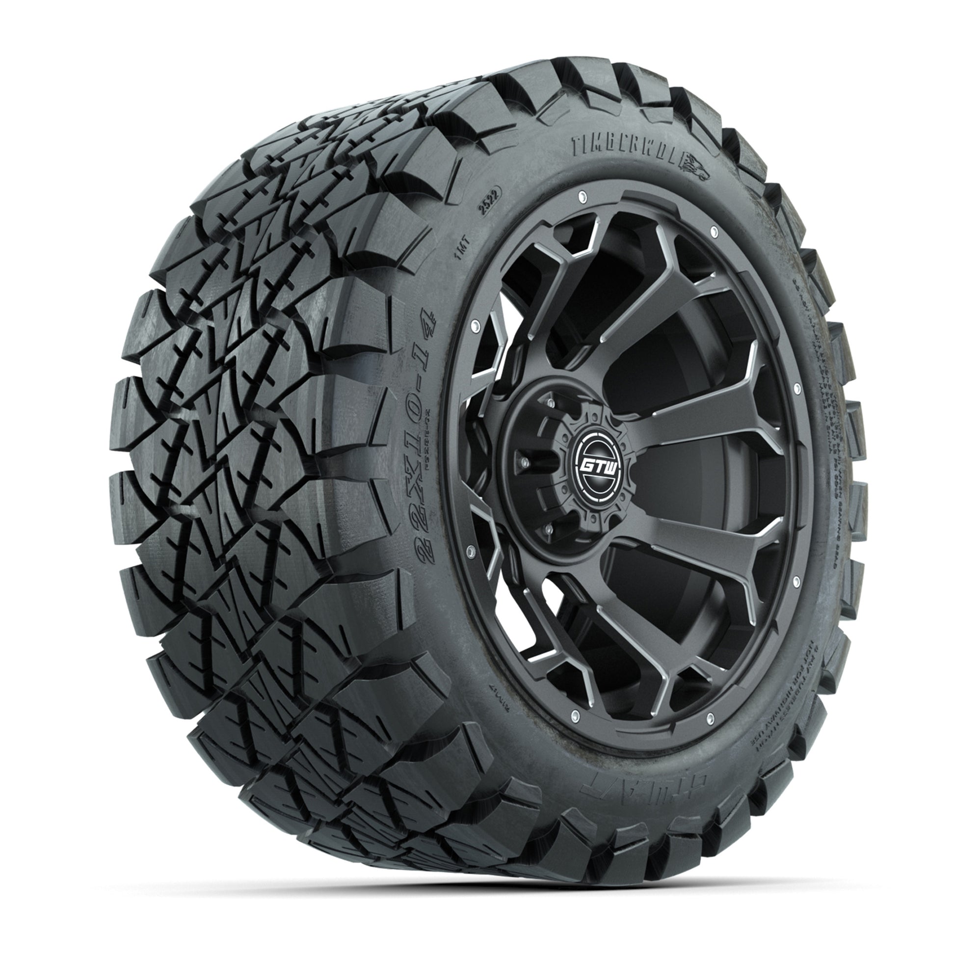 Set of (4) 14 in GTW Raven Wheels with 22x10-14 GTW Timberwolf All-Terrain Tires