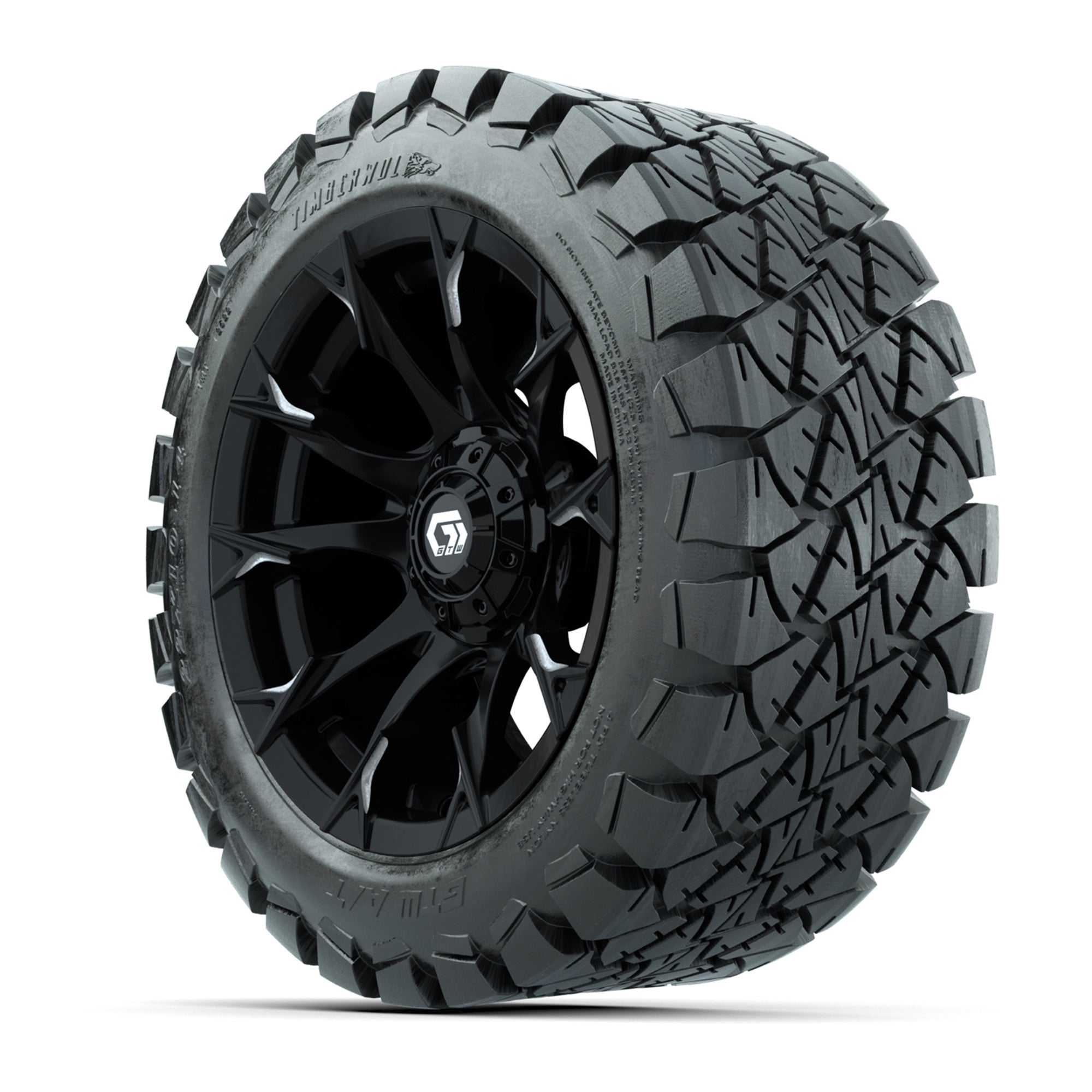 GTW® Diablo Gloss Black/Machined 14 in Wheels with 22x10-14  - 3/4 view