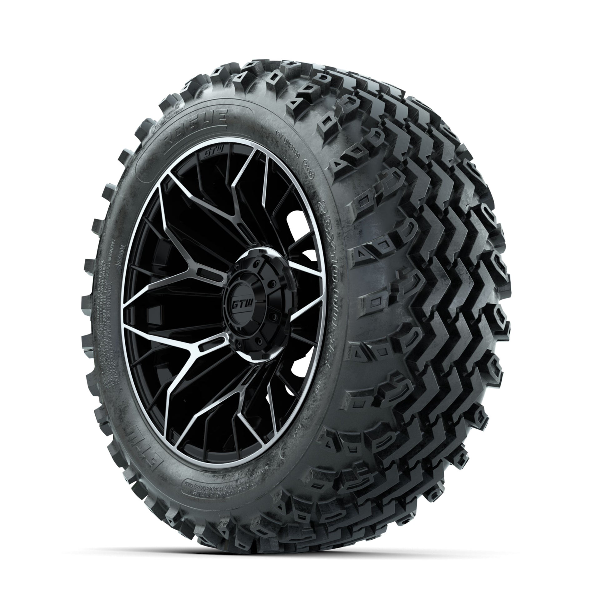 GTW Stellar Machined/Black 14 in Wheels with 23x10.00-14 Rog - 3/4 view