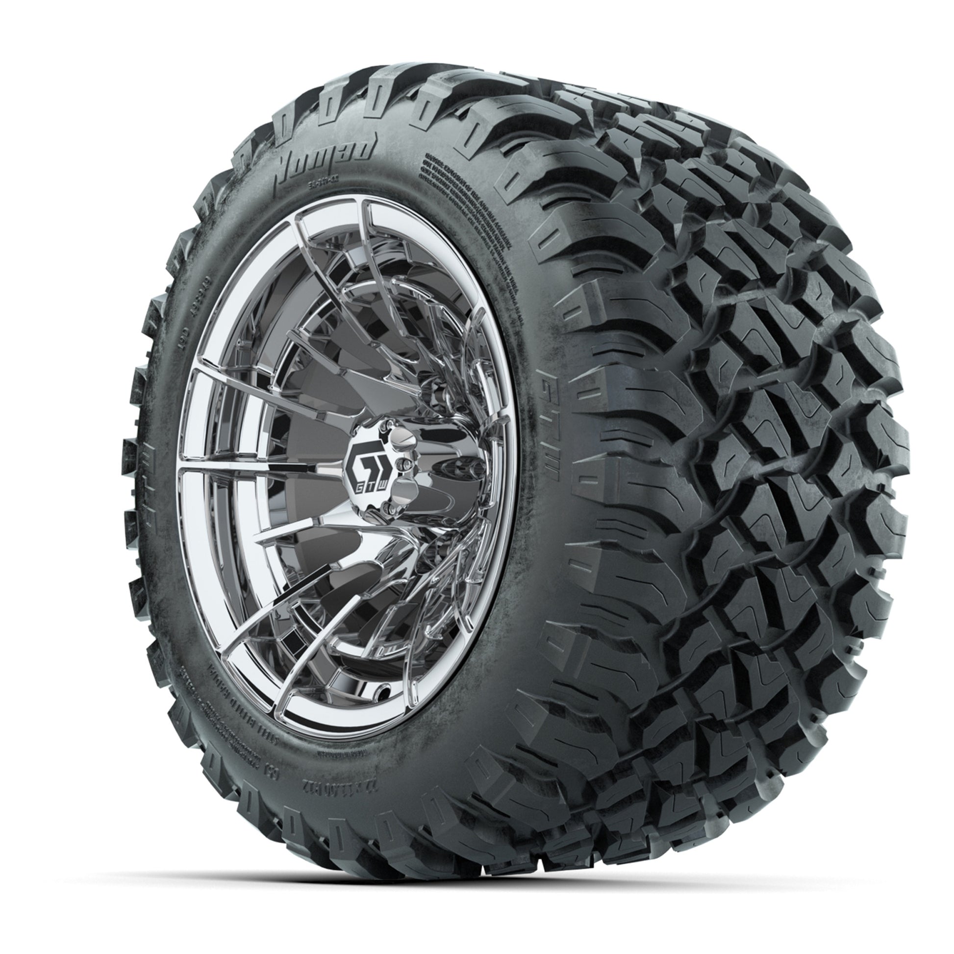 GTW® Boost Chrome 12 in Wheels with 22X11-R12 Nomad Steel Belt Radial All-Terrain Tires – Full Set