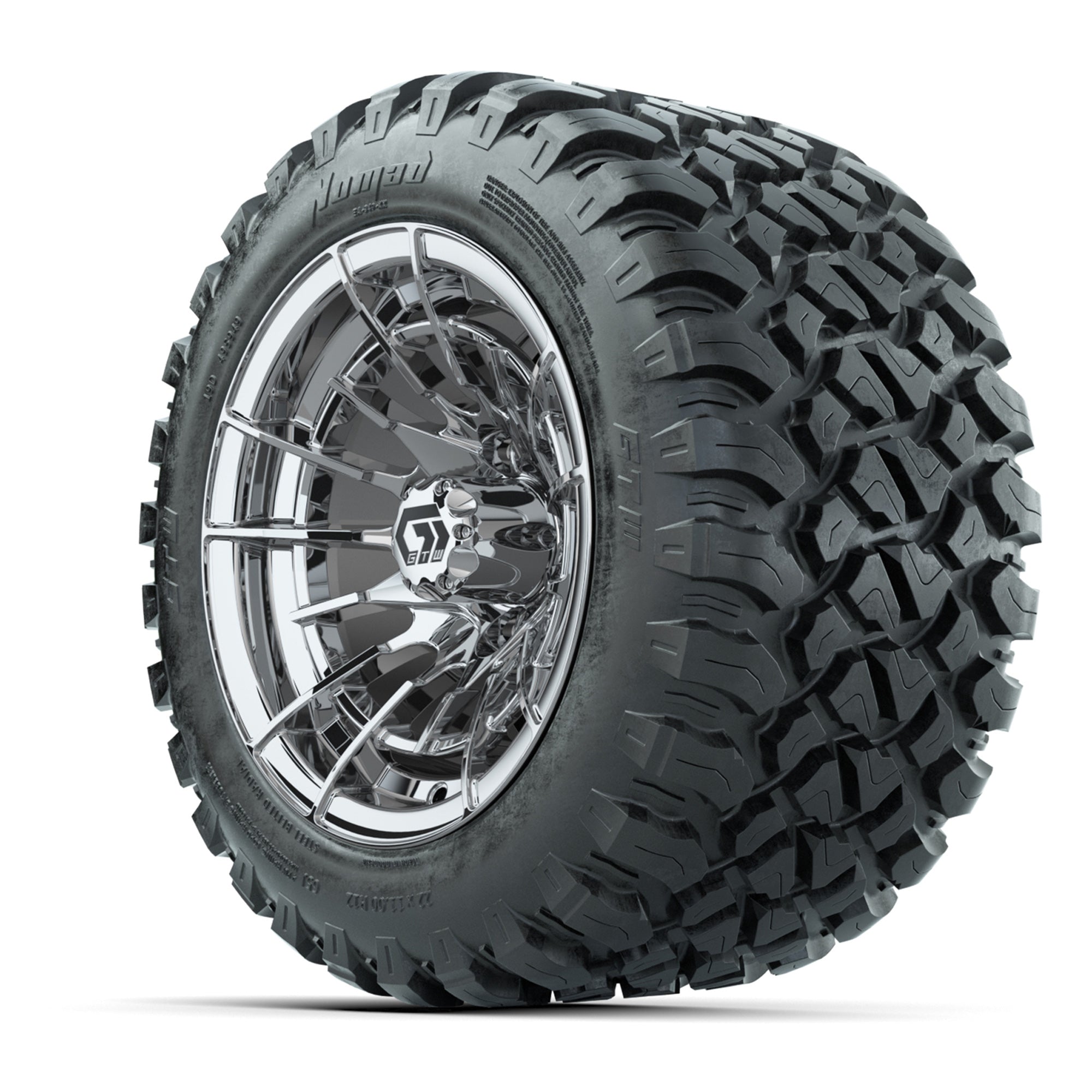GTW® Boost Chrome 12 in Wheels with 22X11-R12 Nomad Steel Belt Radial All-Terrain Tires – Full Set