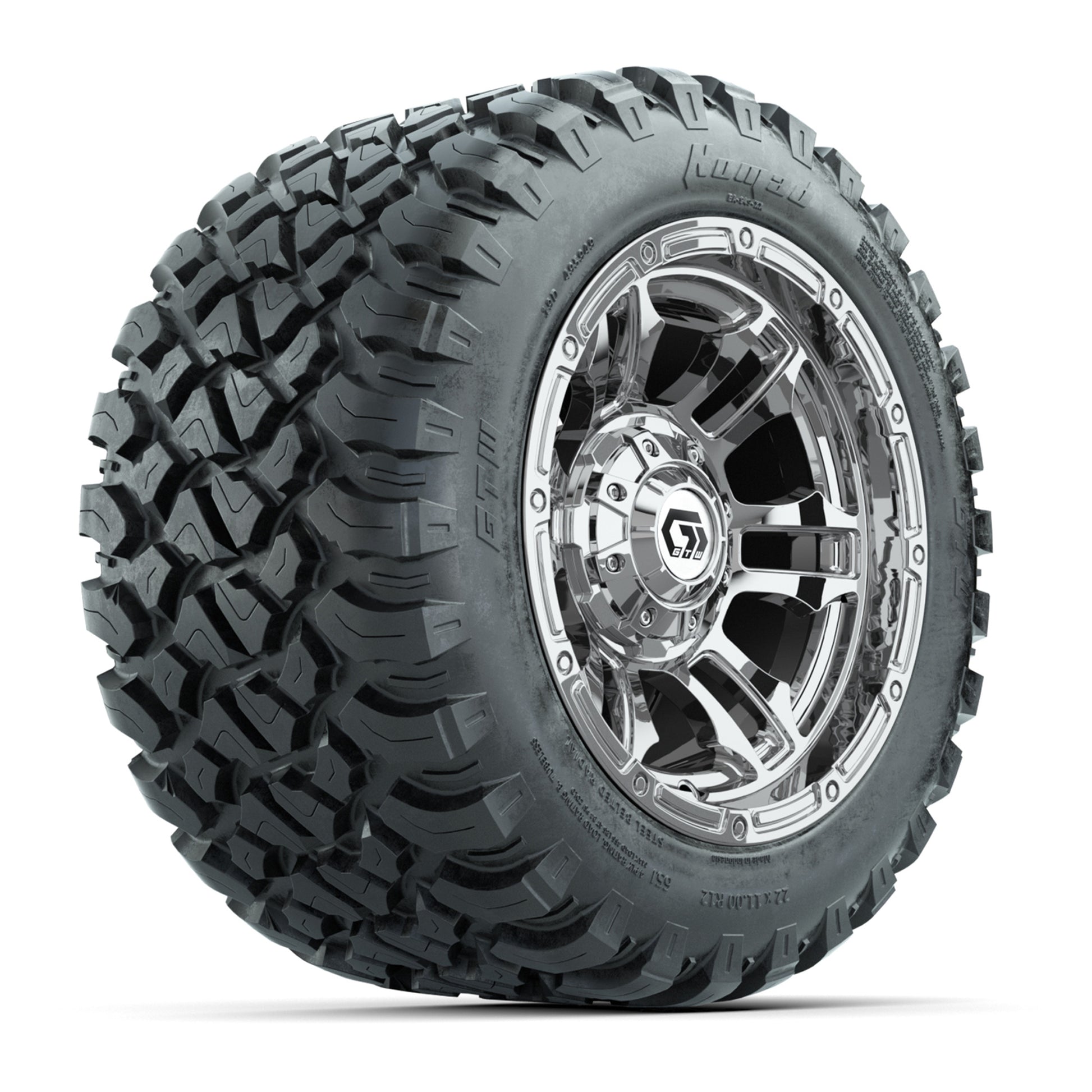 GTW® Shogun Chrome 12 in Wheels with 22X11-R12 Nomad Steel Belt Radial All-Terrain Tires – Full Set