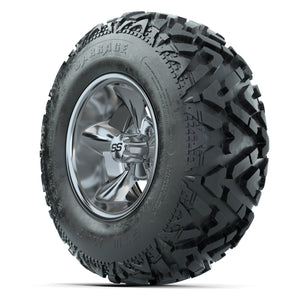 GTW® Godfather Chrome 12 in Wheels with 25X10-12 Barrage Mud Tires – Full Set