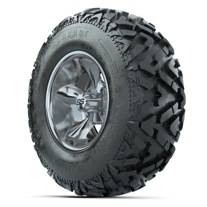 GTW® Godfather Chrome 12 in Wheels with 25X10-12 Barrage Mud Tires – Full Set
