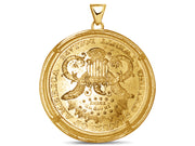 Greek Key Frame Solid White/Yellow/Rose Gold Handmade Coin Pendant , 1oz Coin , 27mm