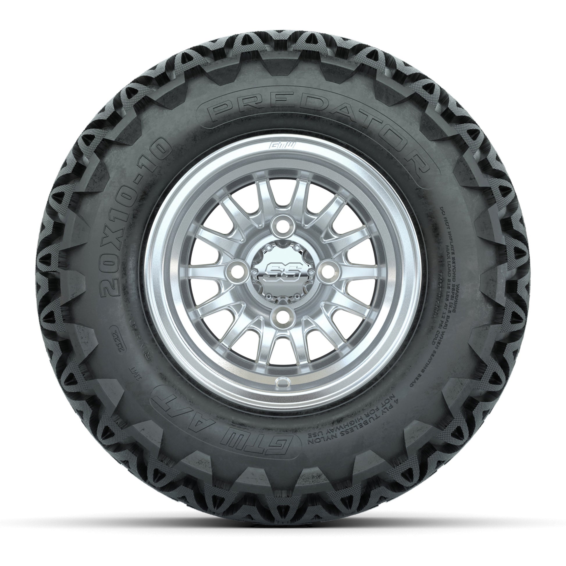GTW Medusa Silver and Machined Wheels with 20in Predator A-T Tires - 10 Inch