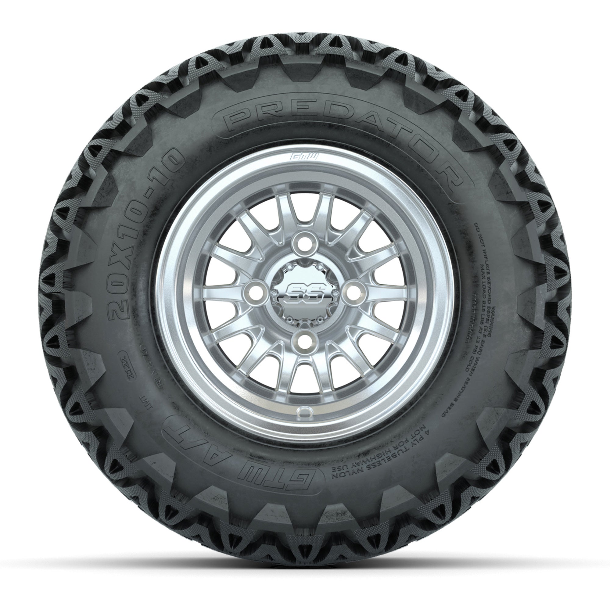 GTW Medusa Silver and Machined Wheels with 20in Predator A-T Tires - 10 Inch