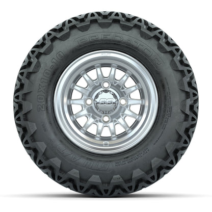 GTW Medusa Silver and Machined Wheels with 20in Predator A-T Tires - 10 Inch