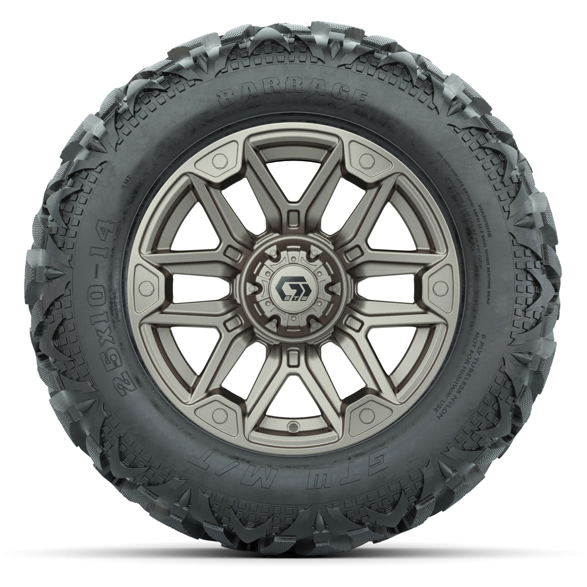 GTW Graffiti Bronze/Black 14 in Wheels with 25x10-14 Barrage - 3/4 view