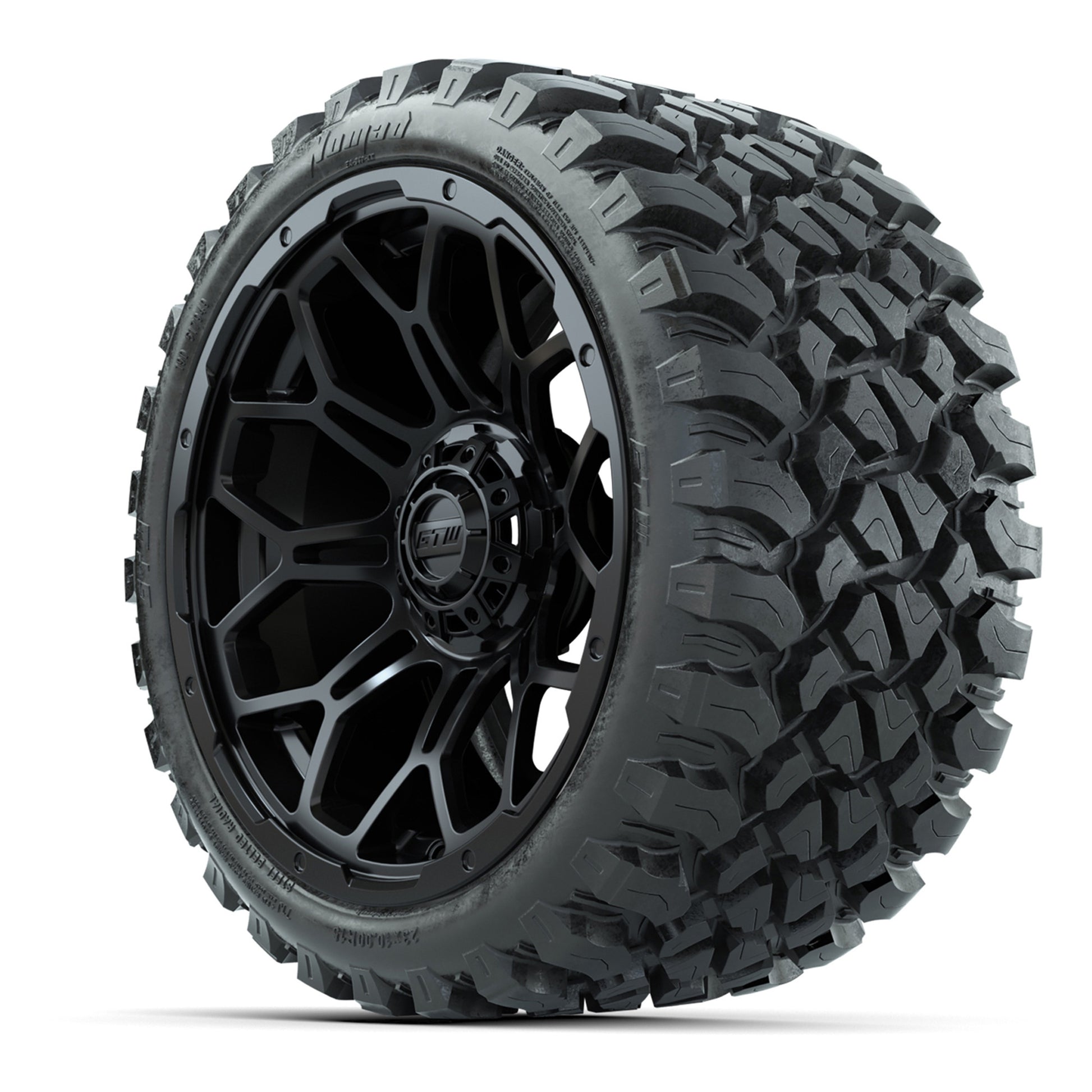Set of (4) 15″ GTW Bravo Matte Black Wheels with 23x10-R15 Nomad All-Terrain Tires