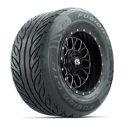 GTW® Helix Black/Machined 12 in Wheels with 255/55-R12 Fusion GTR Steel Belt Radial Street Tires – Full Set
