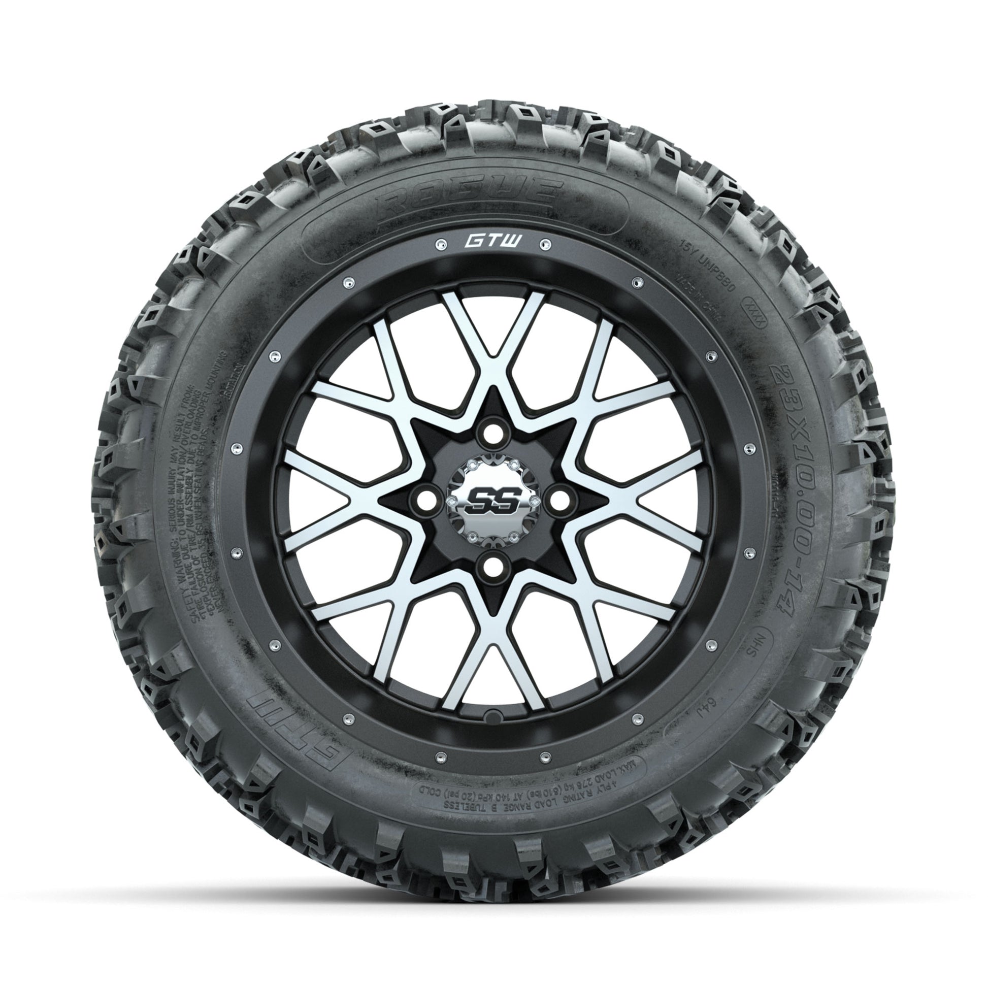GTW Vortex Machined/Matte Grey 14 in Wheels with 23x10.00-14 - front view
