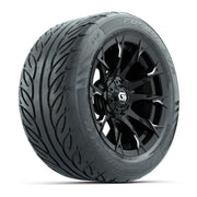 GTW® Diablo Gloss Black/Machined 14 in Wheels with 255/45-R14 Fusion GTR Steel Belt Radial Street Tires – Full Set
