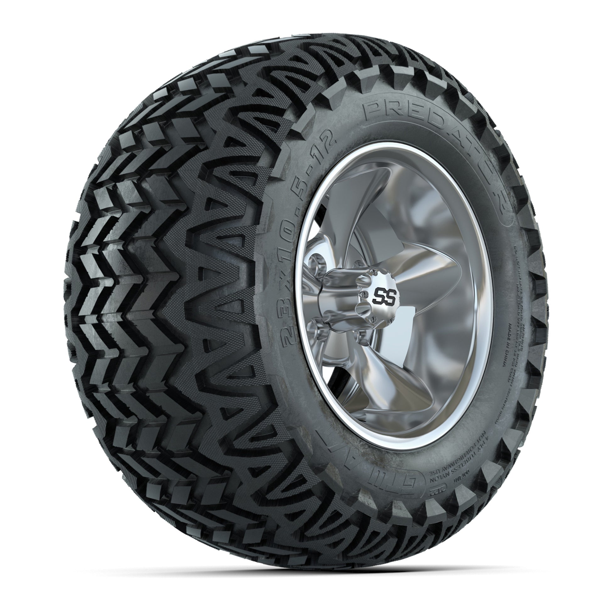 GTW® Godfather Chrome 12 in Wheels with 23X10.5-12 Predator All-Terrain Tires – Full Set