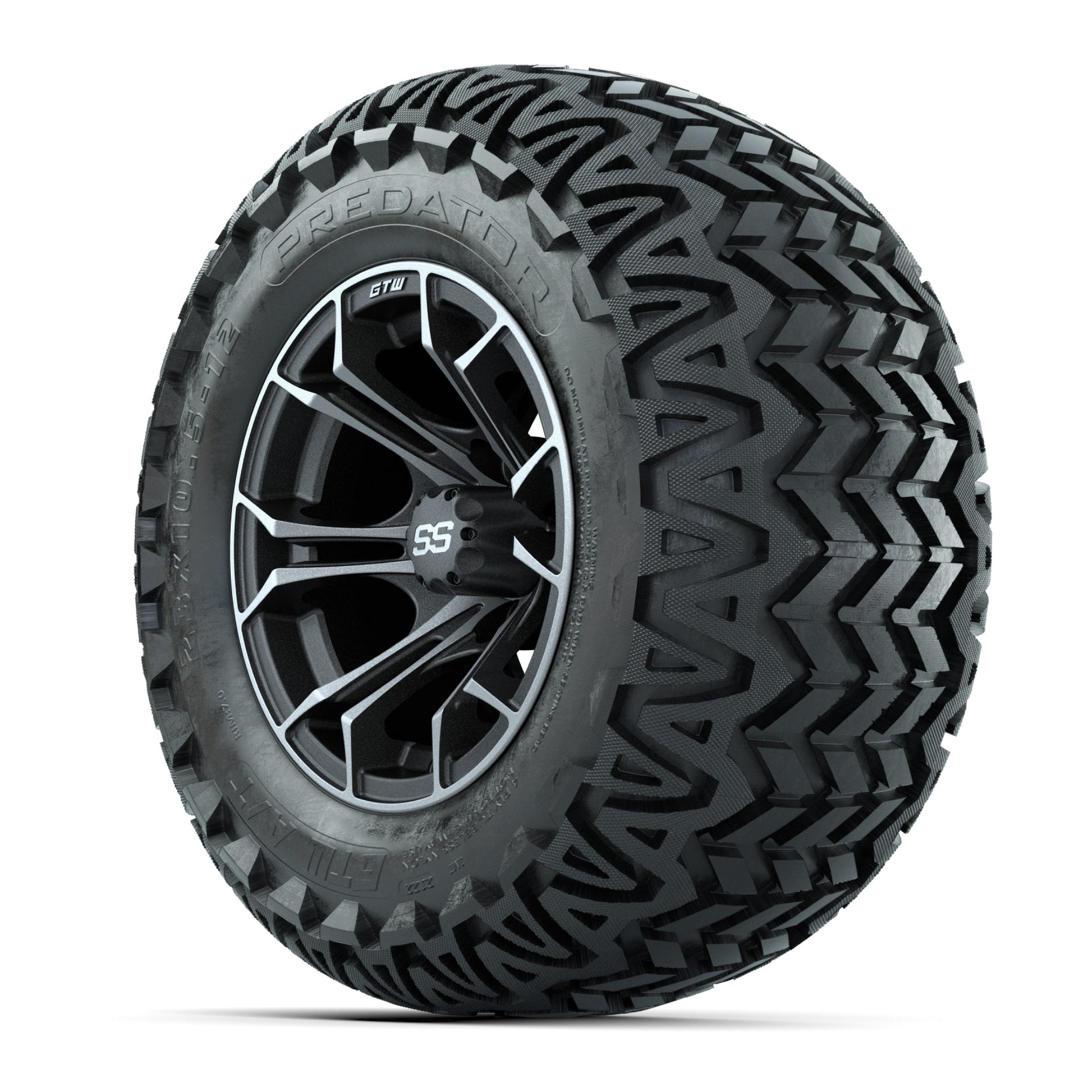 GTW® Spyder Matte Gray/Machined 12 in Wheels with 23X10.5-12 Predator All-Terrain Tires – Full Set