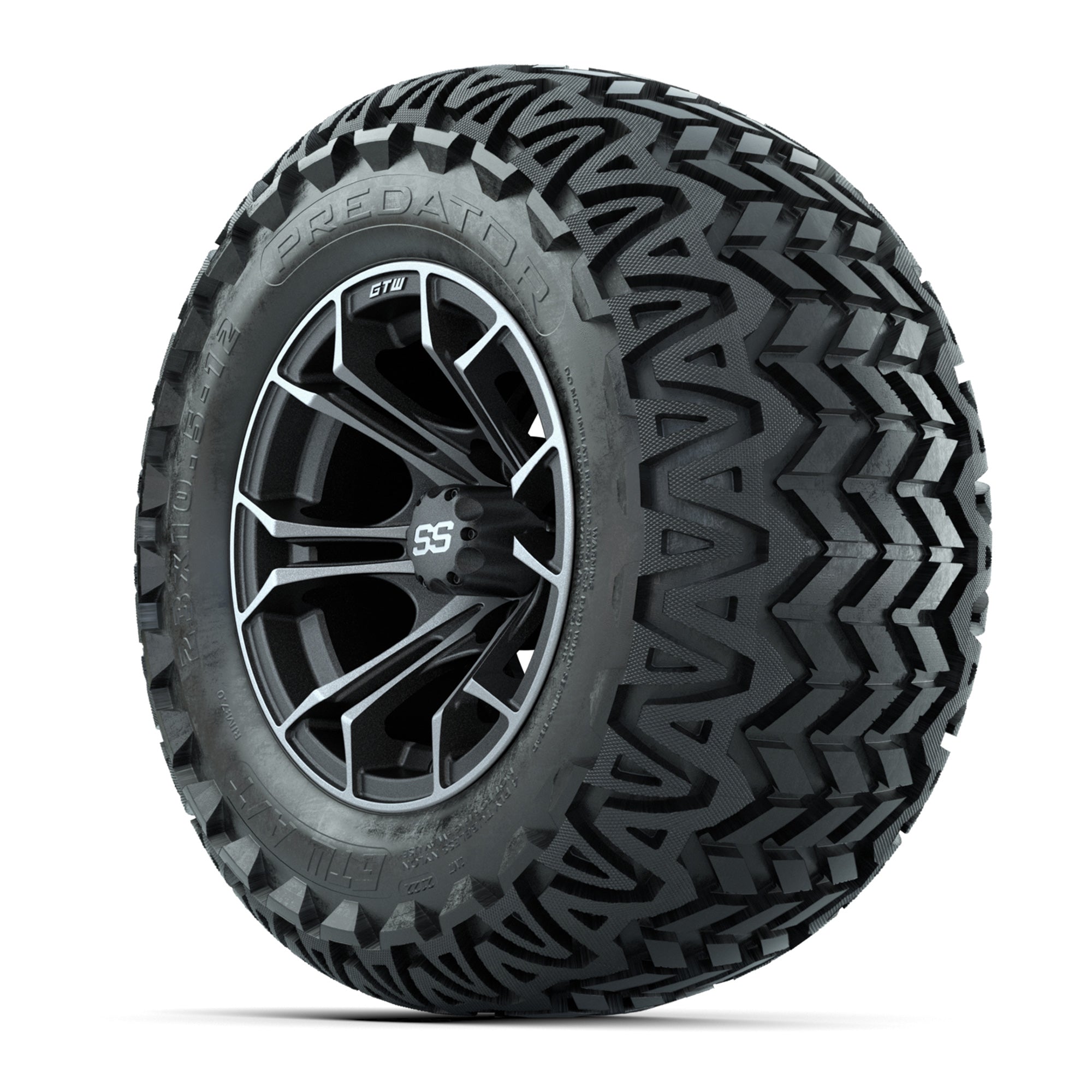 GTW® Spyder Matte Gray/Machined 12 in Wheels with 23X10.5-12 Predator All-Terrain Tires – Full Set
