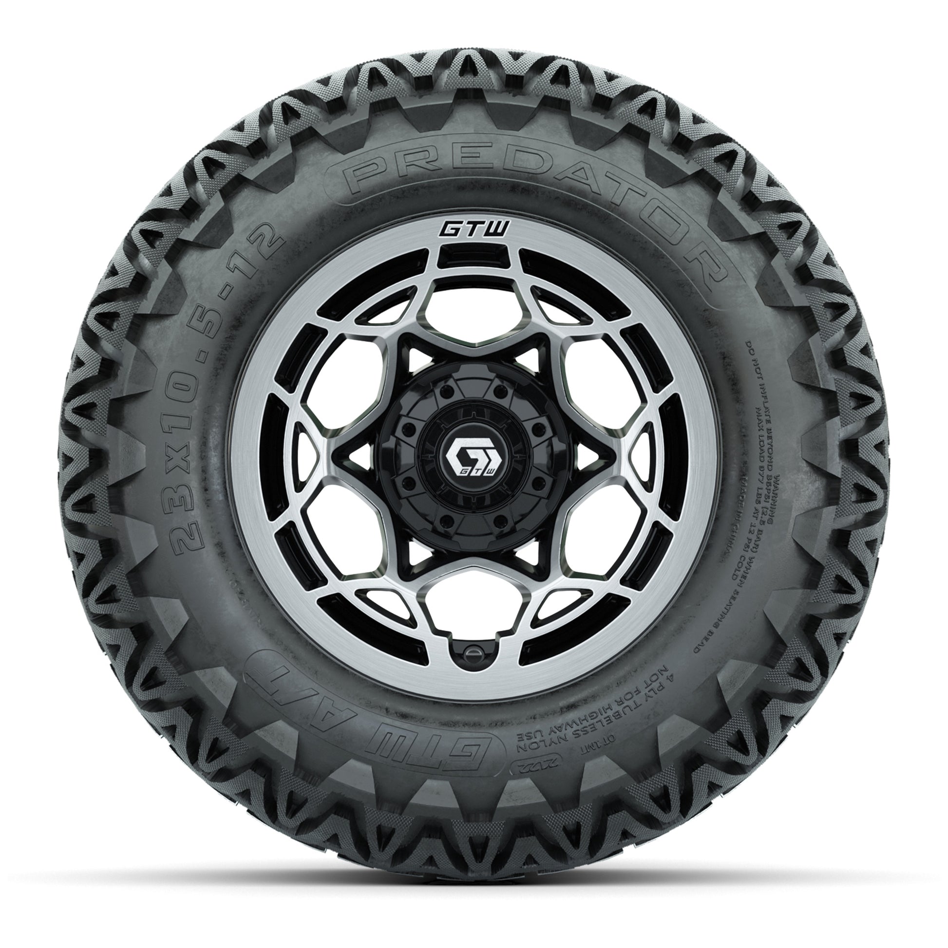 GTW® Nexus Black/Silver 12 in Wheels with 23X10.5-12 Predator All-Terrain Tires – Full Set