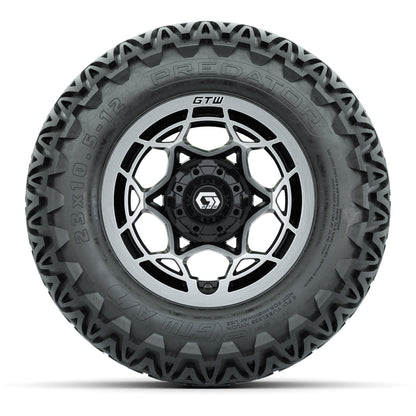 GTW® Nexus Black/Silver 12 in Wheels with 23X10.5-12 Predator All-Terrain Tires – Full Set