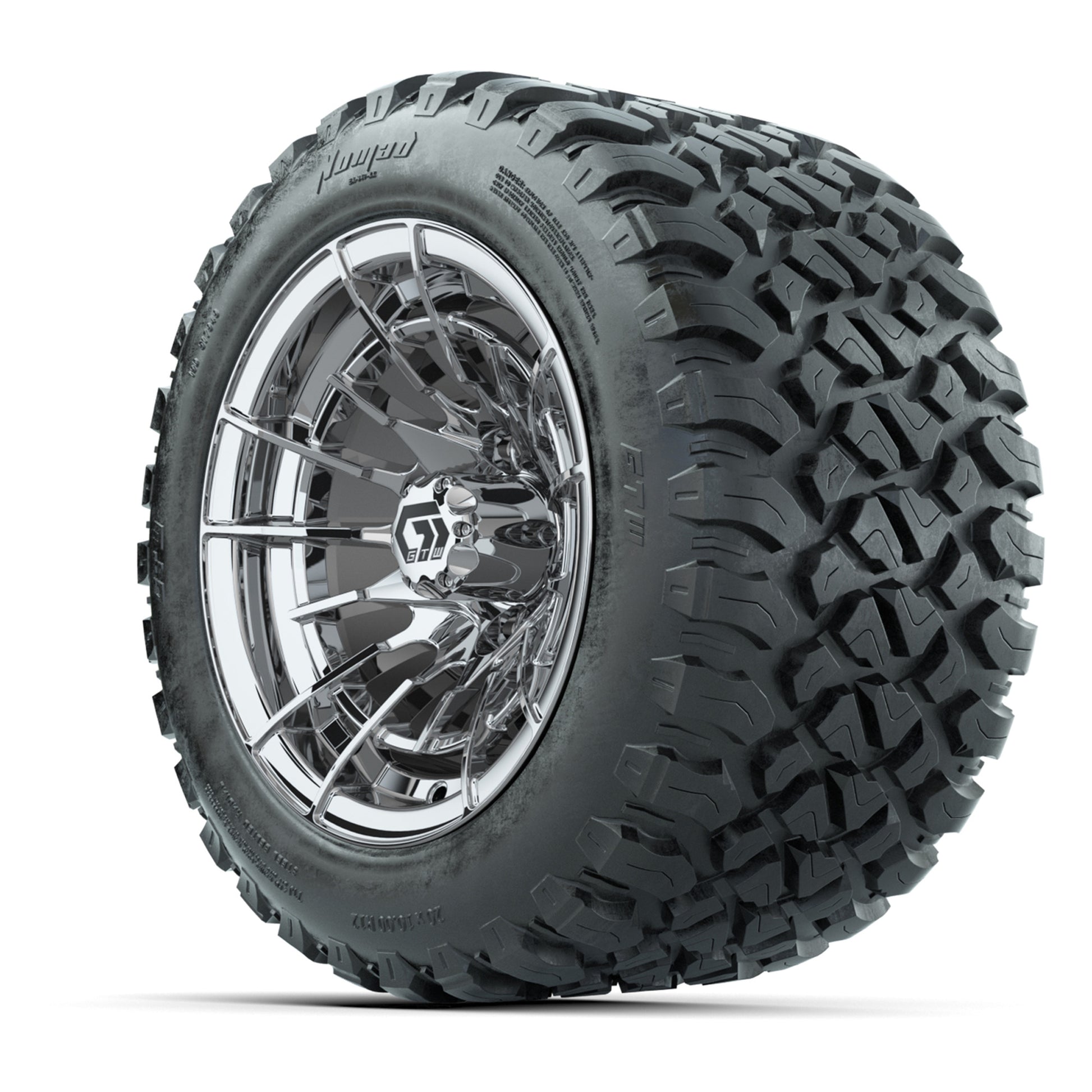 GTW® Boost Chrome 12 in Wheels with 20X10-12 Nomad Steel Belt Radial All-Terrain Tires – Full Set