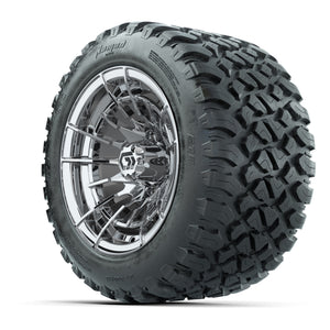 GTW® Boost Chrome 12 in Wheels with 20X10-12 Nomad Steel Belt Radial All-Terrain Tires – Full Set