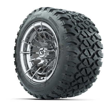 GTW® Boost Chrome 12 in Wheels with 20X10-12 Nomad Steel Belt Radial All-Terrain Tires – Full Set