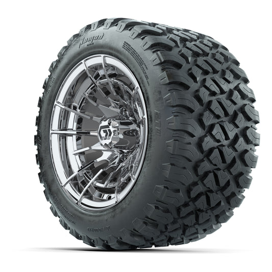 GTW® Boost Chrome 12 in Wheels with 20X10-12 Nomad Steel Belt Radial All-Terrain Tires – Full Set