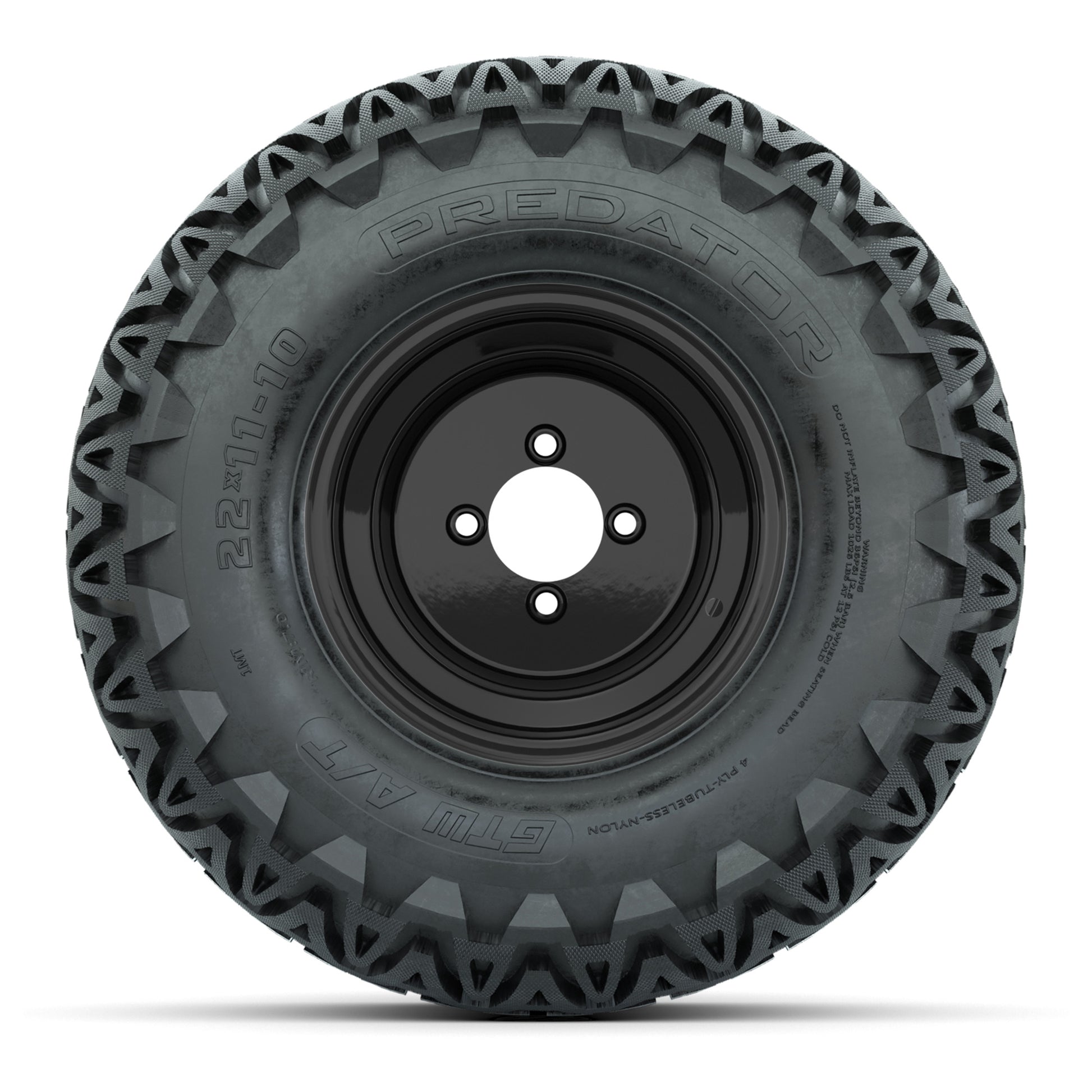 Set of (4) 10 in Matte Black Steel Offset Wheels with 22x11-10 Predator All Terrain Street Tires