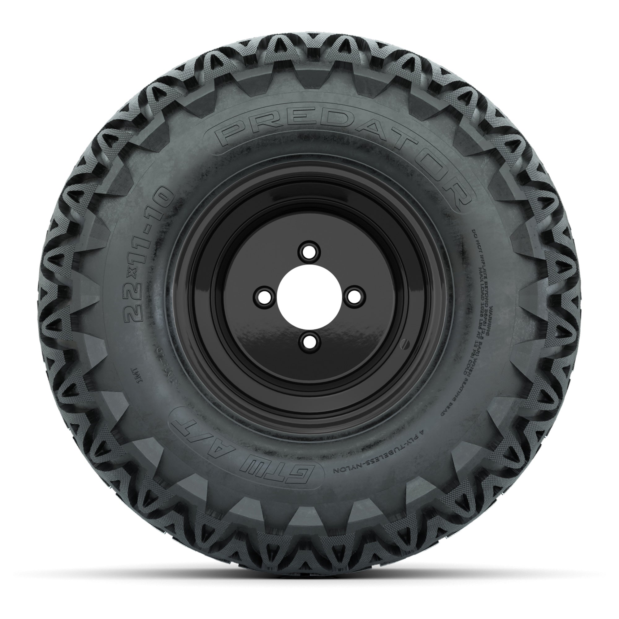 Set of (4) 10 in Matte Black Steel Offset Wheels with 22x11-10 Predator All Terrain Street Tires